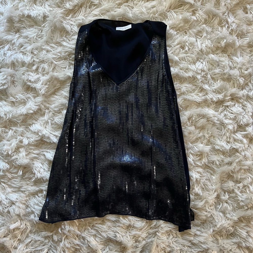 Lola and Sophie sequin navy blue tank top